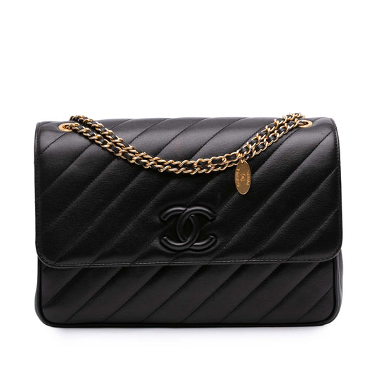 Chanel Diagonal Quilted Lambskin CC Signature Flap