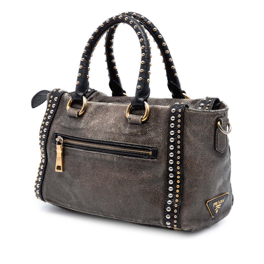 Prada Craquele Leather Studded Satchel