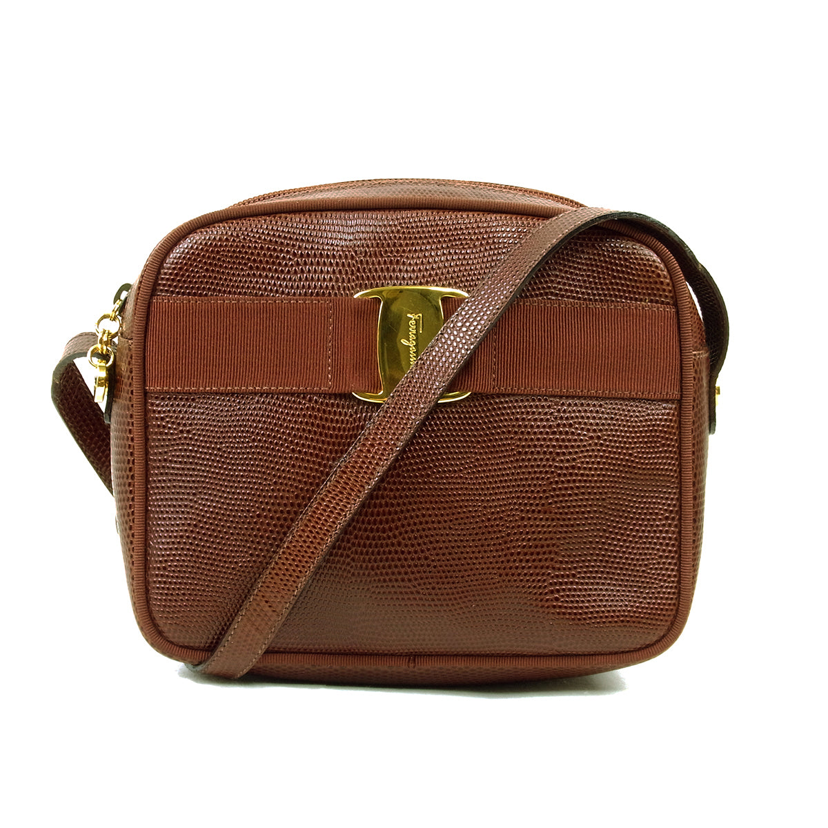 Ferragamo Lizard Embossed Leather Vara Crossbody