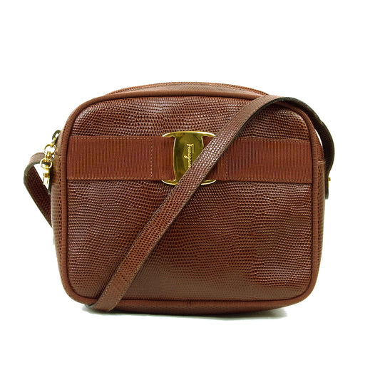 Ferragamo Lizard Embossed Leather Vara Crossbody