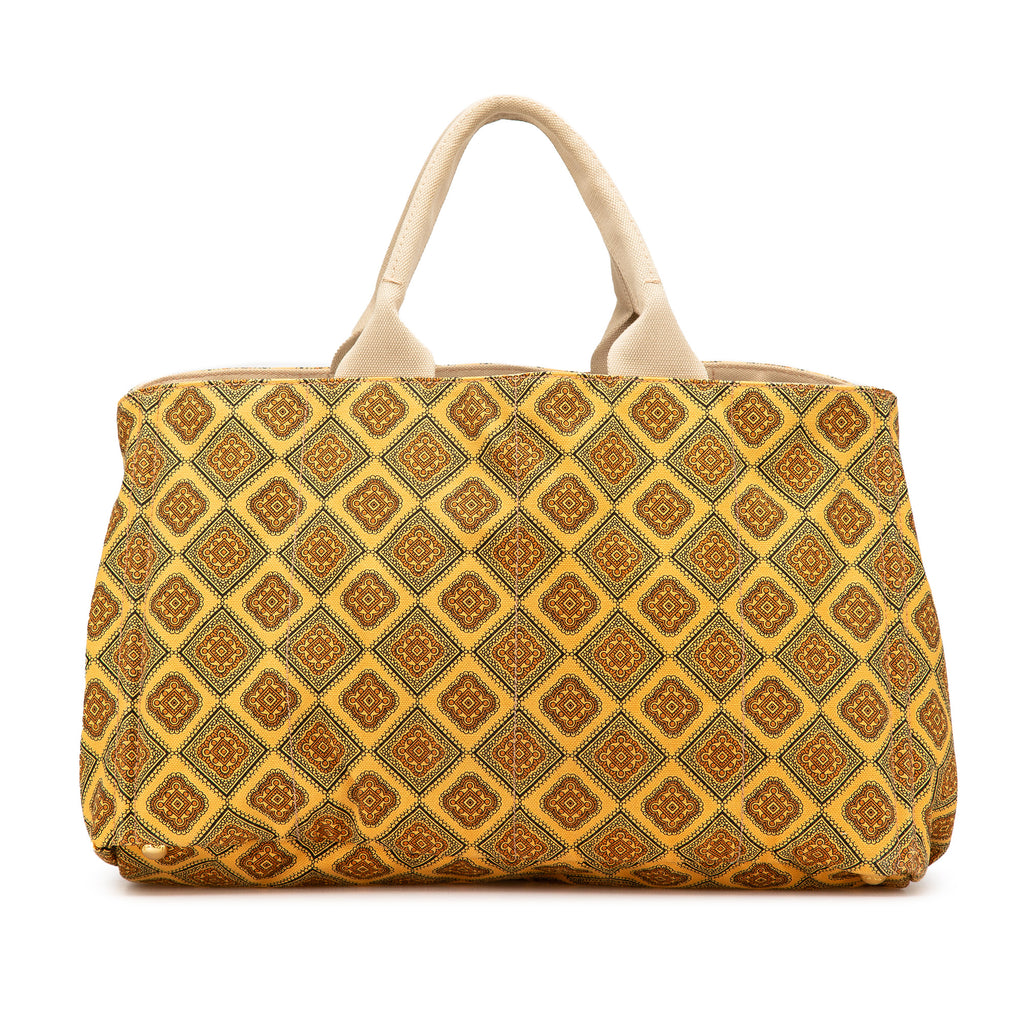 Prada Large Canvas Printed Canapa Satchel