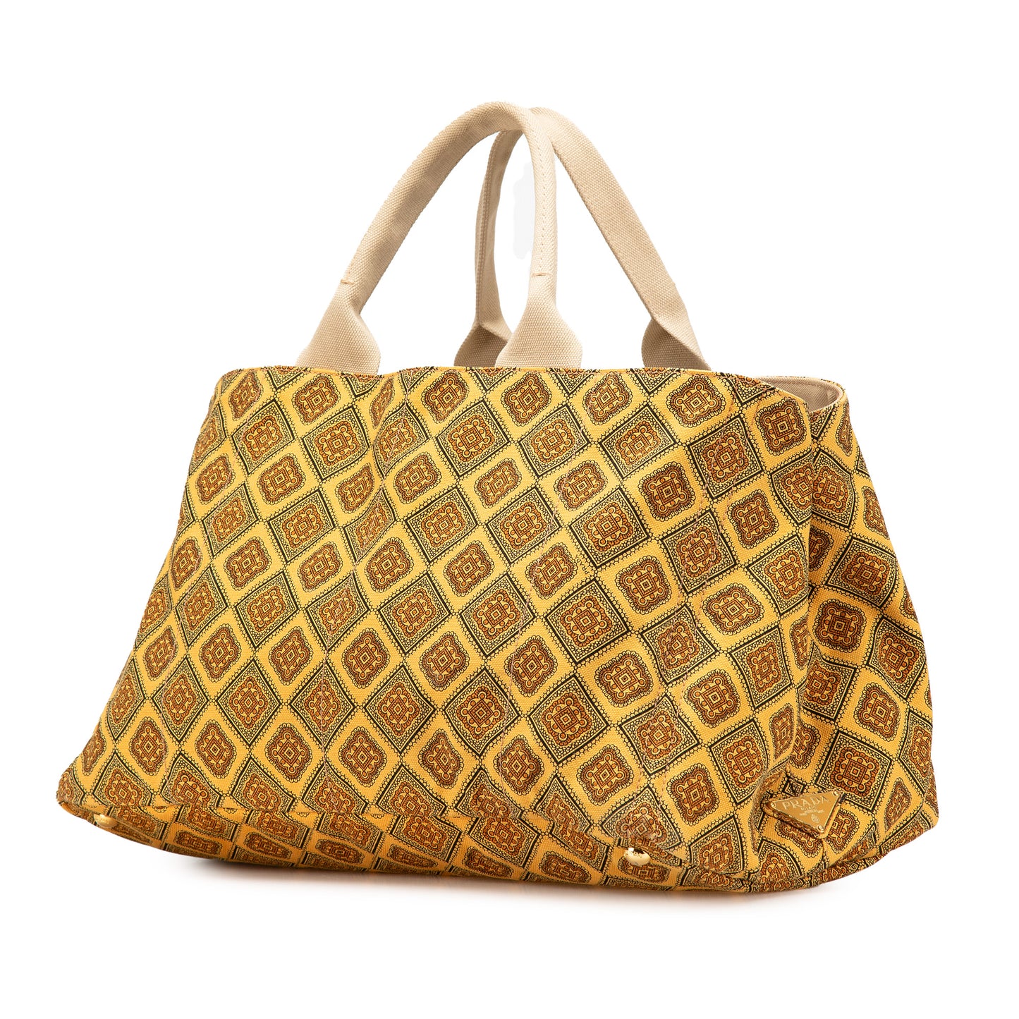 Prada Large Canvas Printed Canapa Satchel