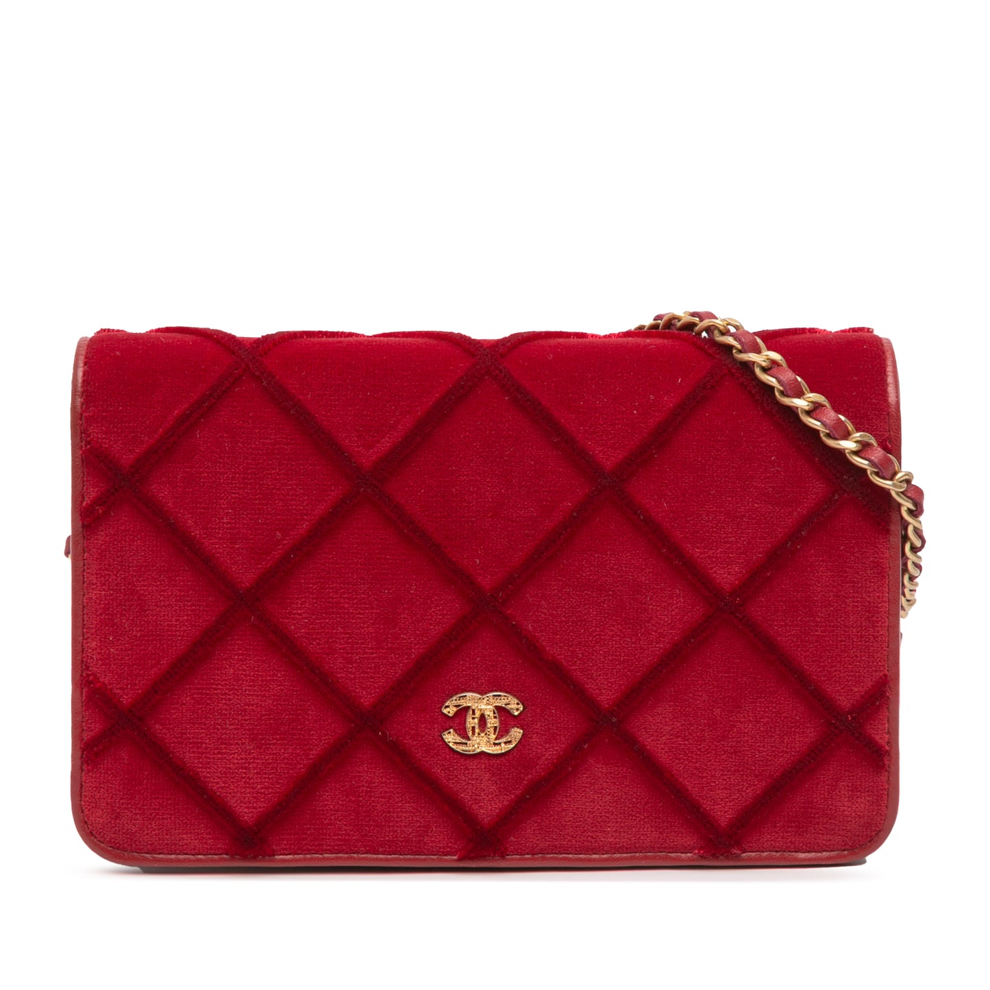 Chanel CC Quilted Velvet Wallet on Chain