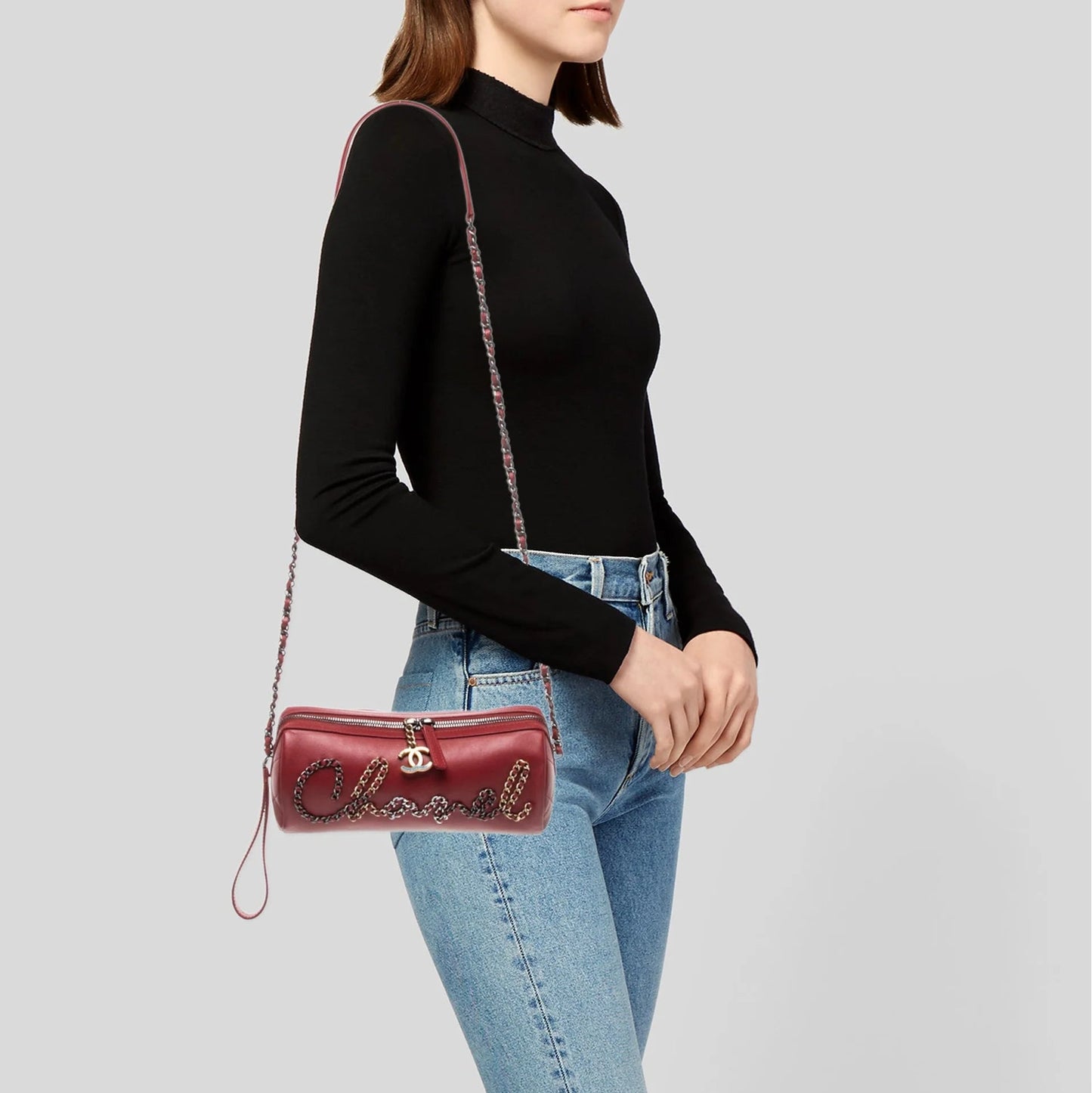 Chanel Calfskin Signature Chain Signe Bowling Bag
