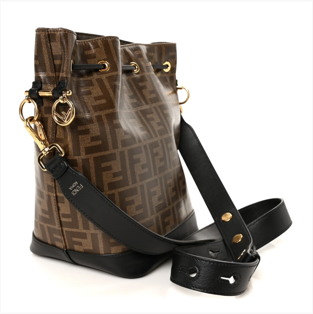 Fendi FF 1974 Glazed Fabric Stamp Patch Mon Tresor Bucket Bag