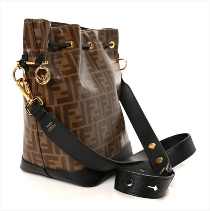 Fendi FF 1974 Glazed Fabric Stamp Patch Mon Tresor Bucket Bag