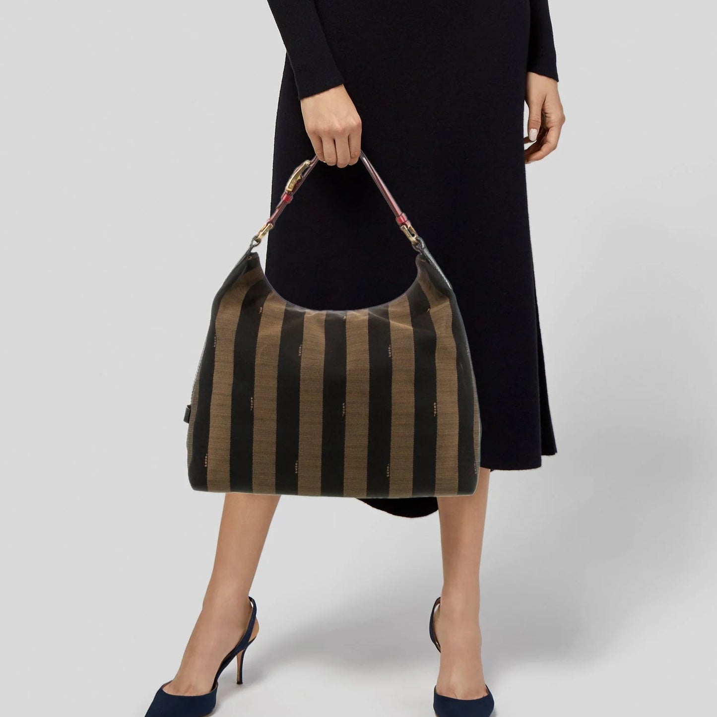 Fendi Canvas Pequin Shoulder Bag