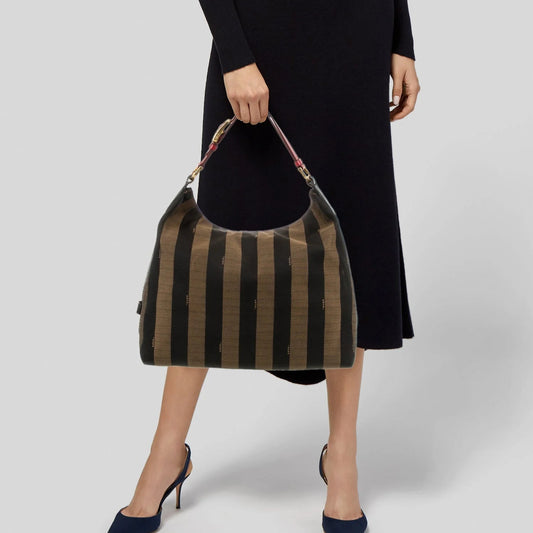 Fendi Canvas Pequin Shoulder Bag