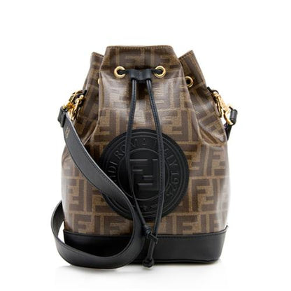 Fendi FF 1974 Glazed Fabric Stamp Patch Mon Tresor Bucket Bag