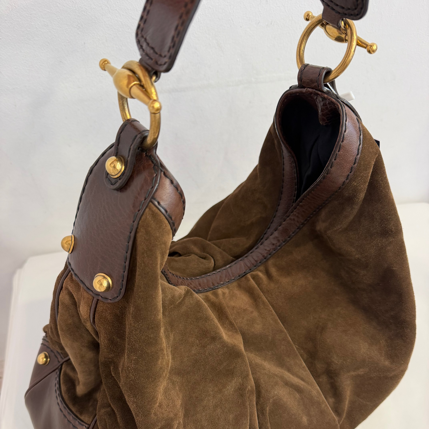 Gucci Large Suede Jockey Hobo Bag