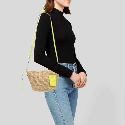 Loewe Raffia and Calfskin Slit Pochette Crossbody