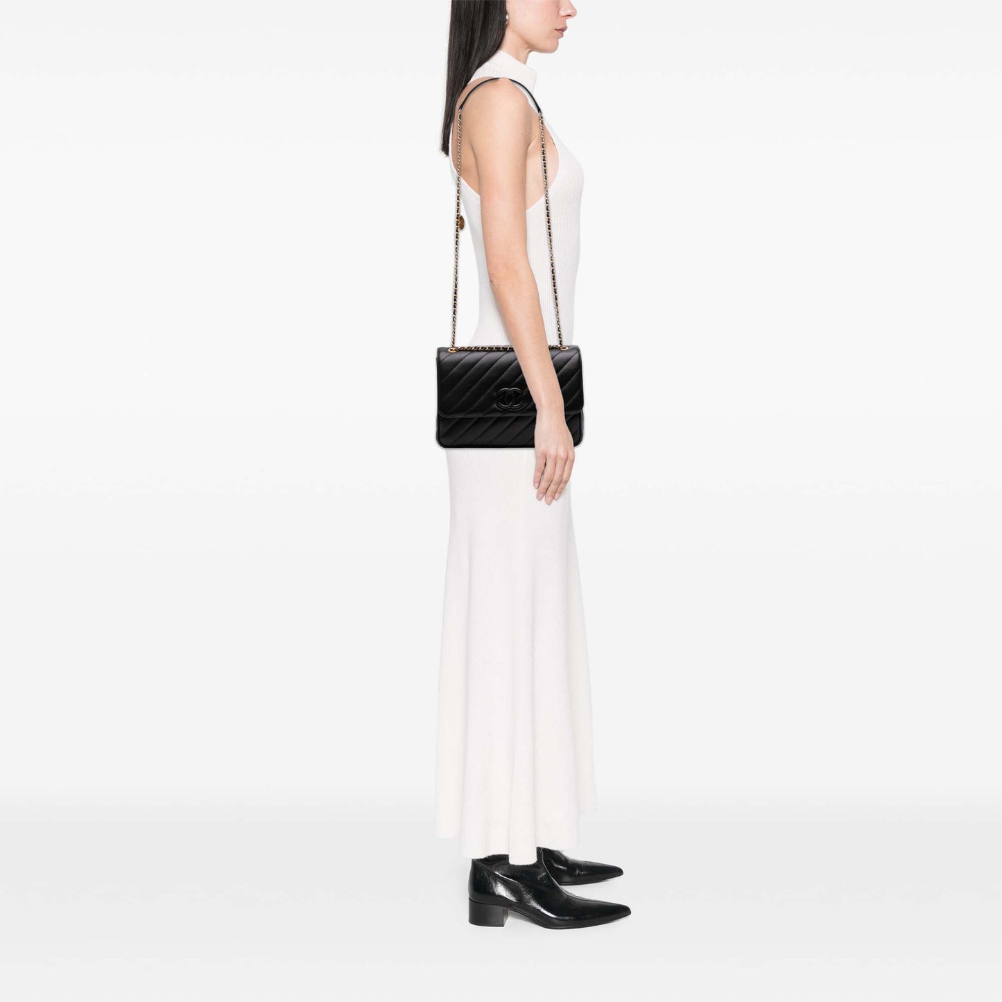 Chanel Diagonal Quilted Lambskin CC Signature Flap