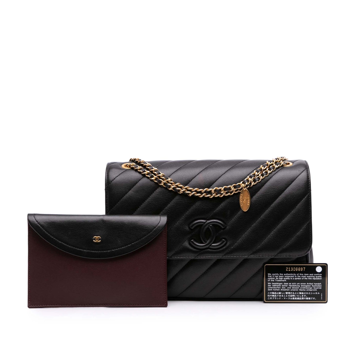 Chanel Diagonal Quilted Lambskin CC Signature Flap