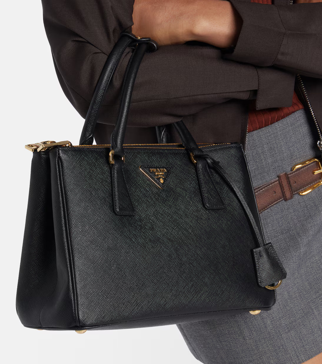 Prada Medium Saffiano Lux Galleria Double Zip Satchel