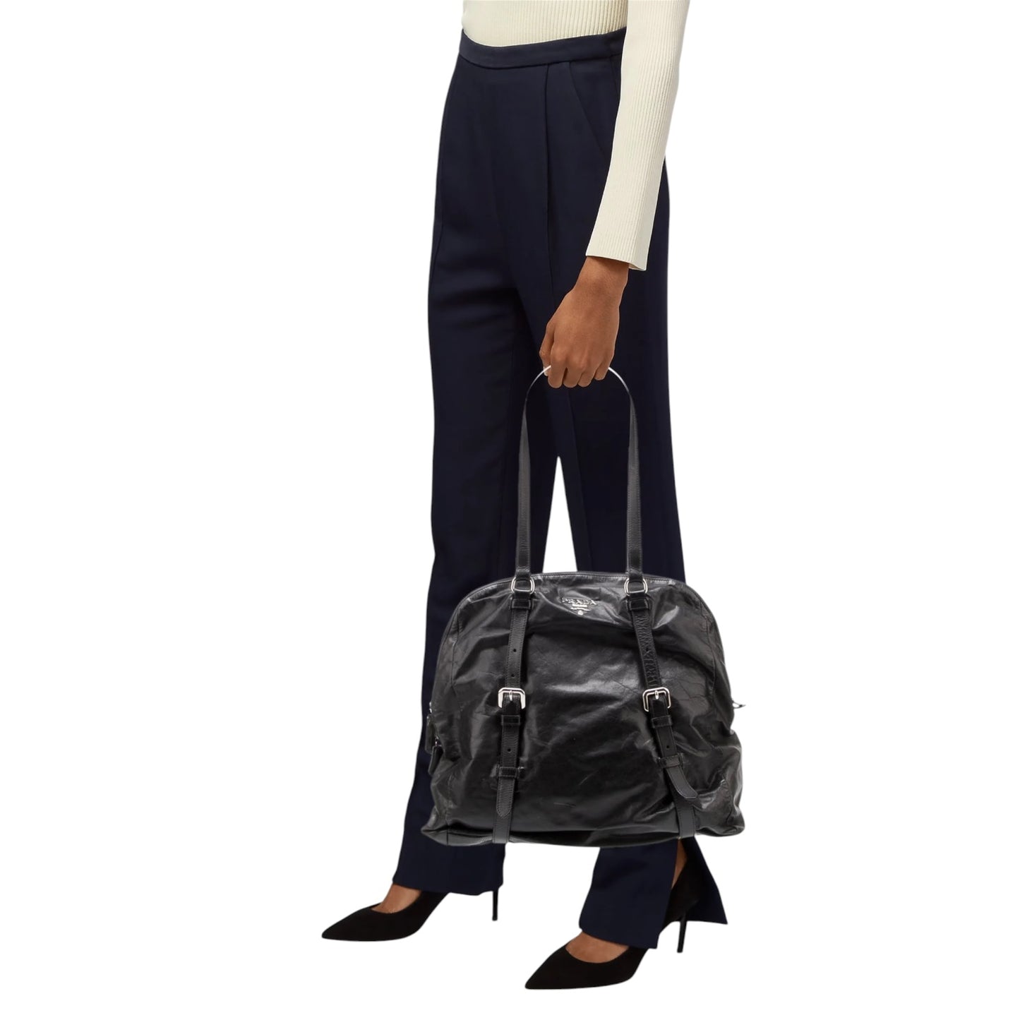 Prada Prada Nappa Leather Buckle Tote