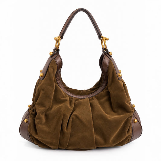 Gucci Large Suede Jockey Hobo Bag