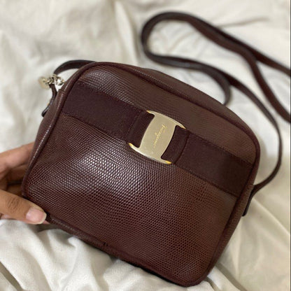 Ferragamo Lizard Embossed Leather Vara Crossbody