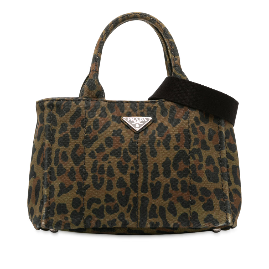 Prada Small Leopard Print Canvas Canapa Satchel