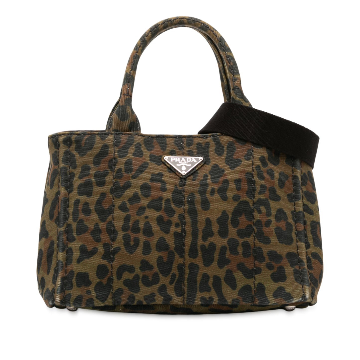 Prada Small Leopard Print Canvas Canapa Satchel