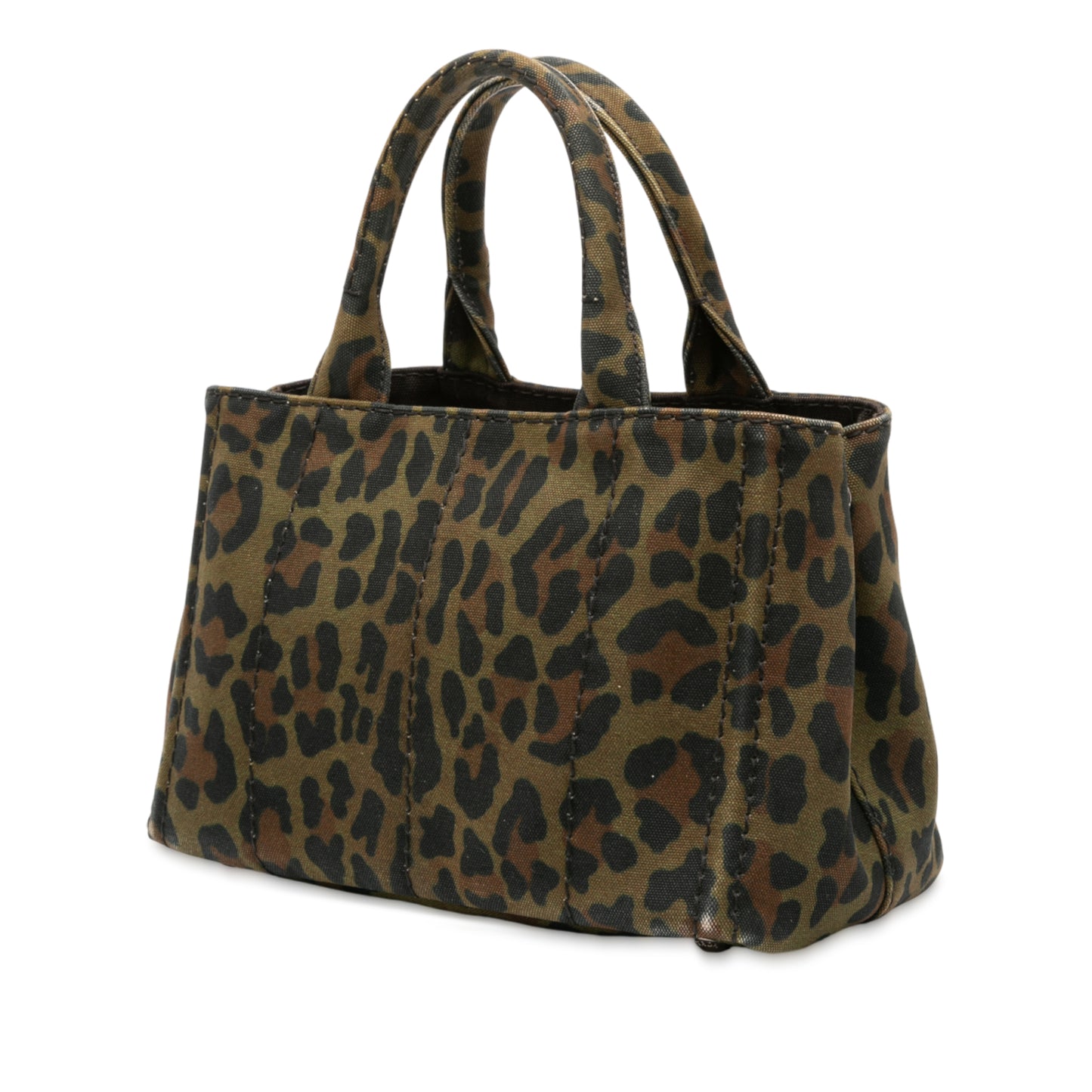 Prada Small Leopard Print Canvas Canapa Satchel
