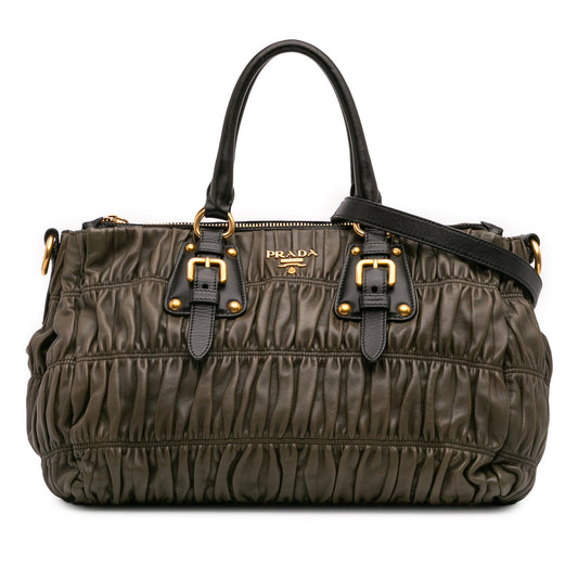 Prada Bicolor Nappa Gaufre Double Zip Satchel