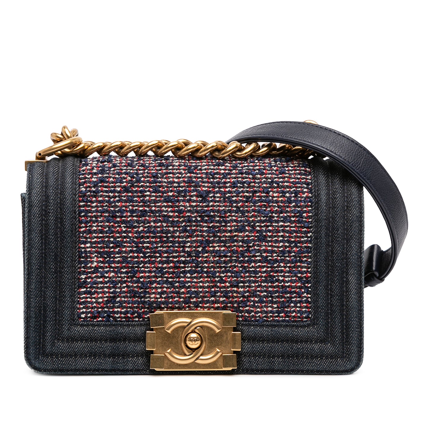 Chanel Small Quilted Denim and Tweed Boy Flap