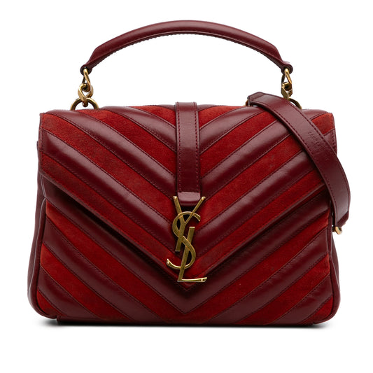 YSL Medium Calfskin and Suede Chevron Monogram College Satchel