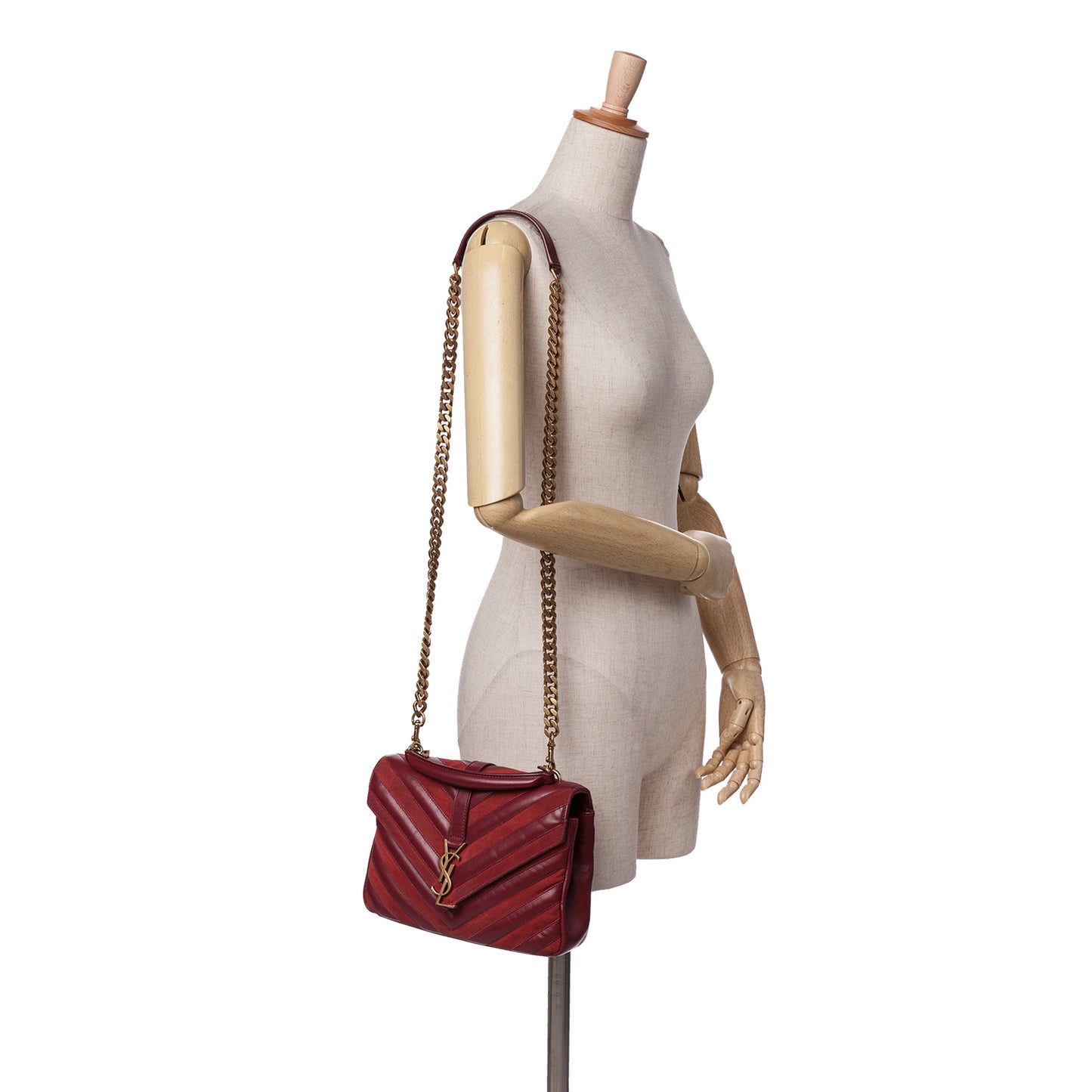 YSL Medium Calfskin and Suede Chevron Monogram College Satchel