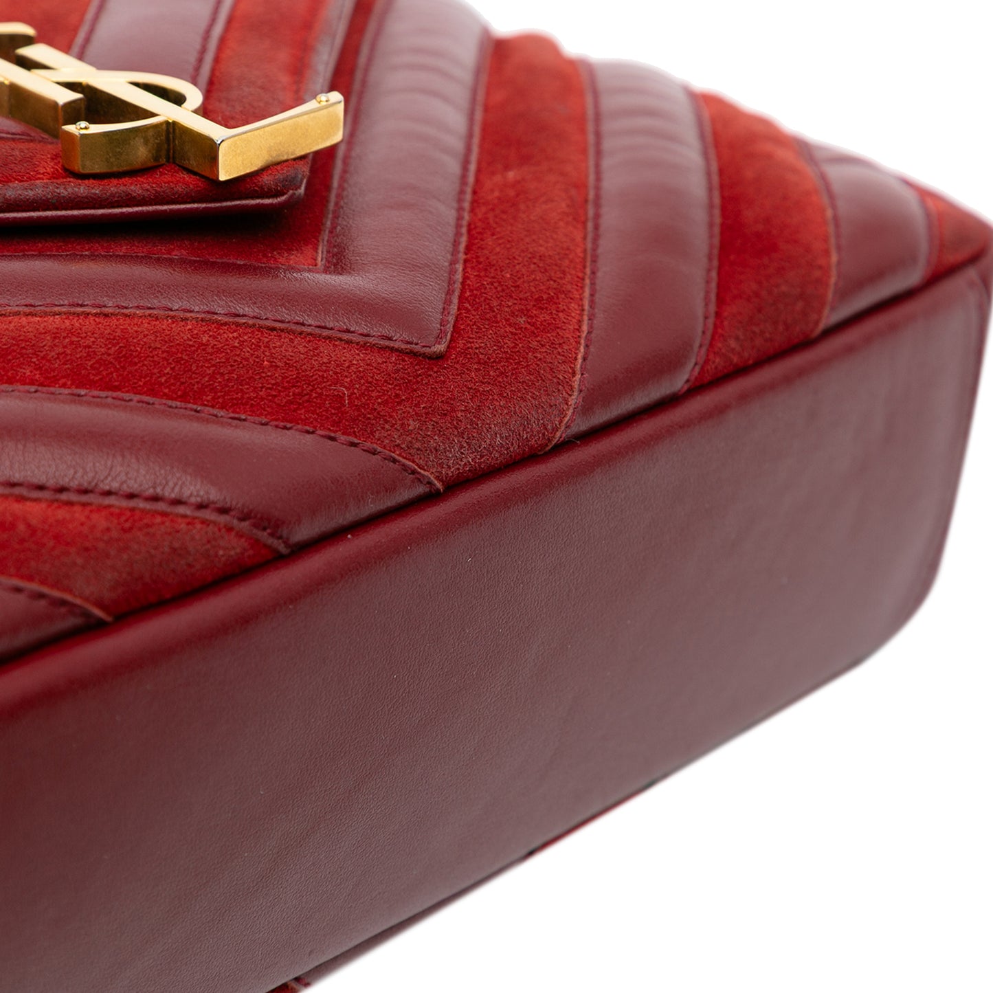 YSL Medium Calfskin and Suede Chevron Monogram College Satchel