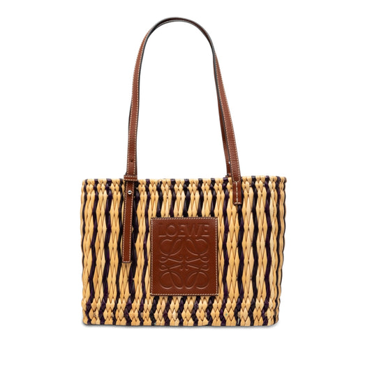 Bolso tote cuadrado Loewe Paulas Ibiza de rafia pequeño con anagrama