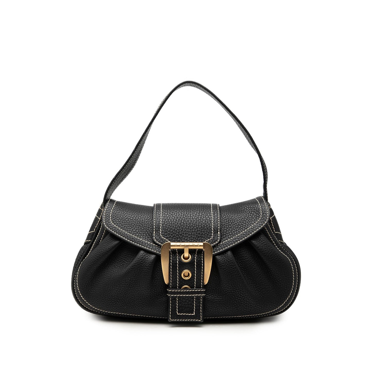 Celine Grained Leather Buckle Shoulder Bag