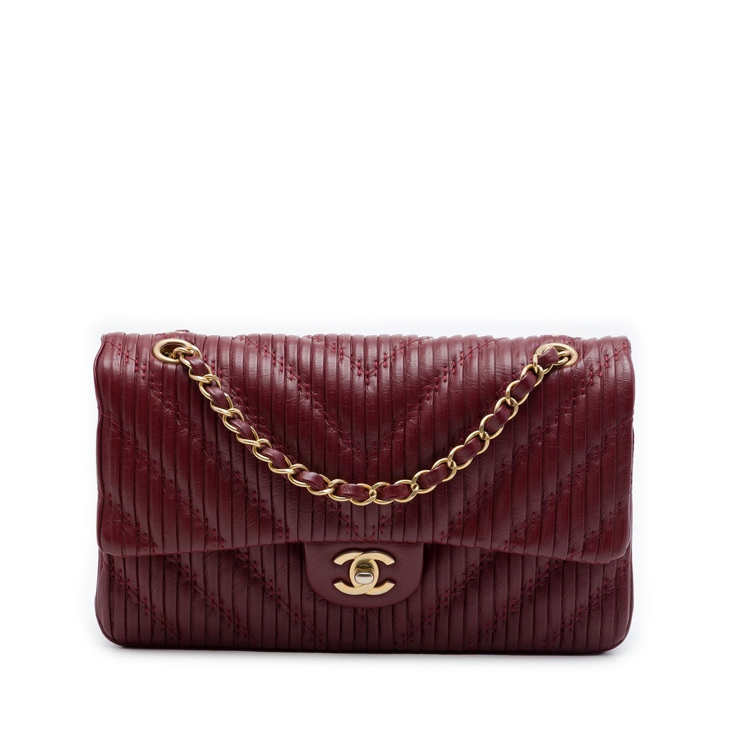 Chanel Medium Classic Chevron Calfskin Pleated Double Flap