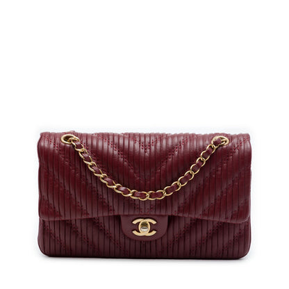 Chanel Medium Classic Chevron Calfskin Pleated Double Flap