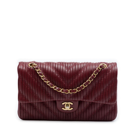 Chanel Medium Classic Chevron Calfskin Pleated Double Flap