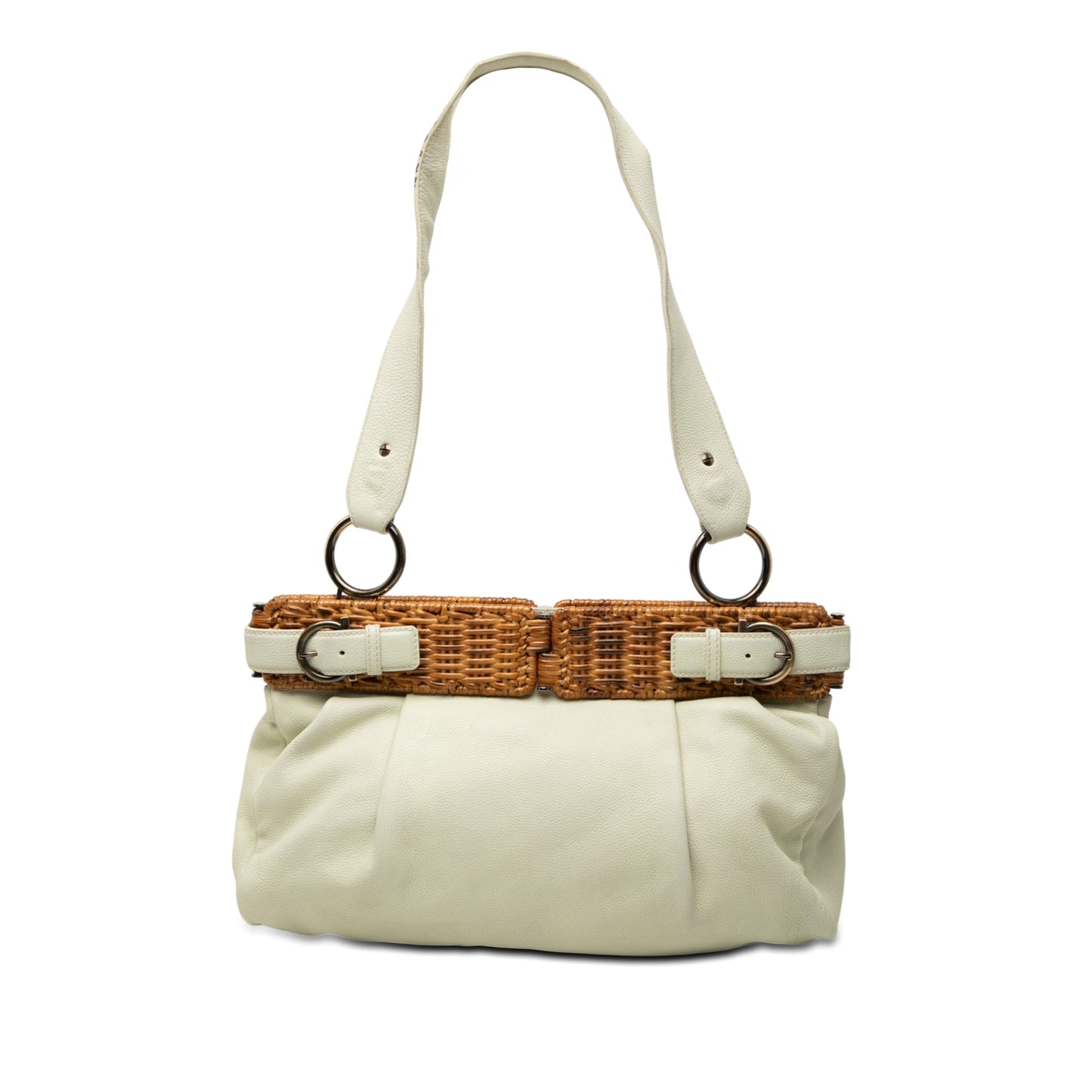 Ferragamo Leather and Wicker Shoulder Bag