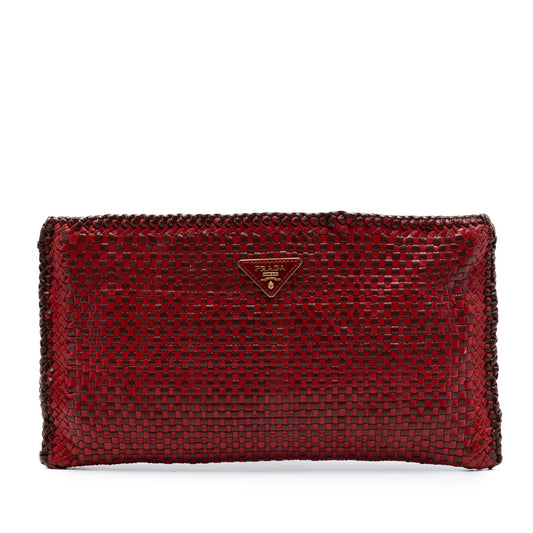 Prada Woven Goatskin Madras Zip Clutch