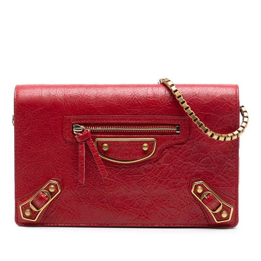 Balenciaga Lambskin Motocross Metallic Edge Wallet on Chain