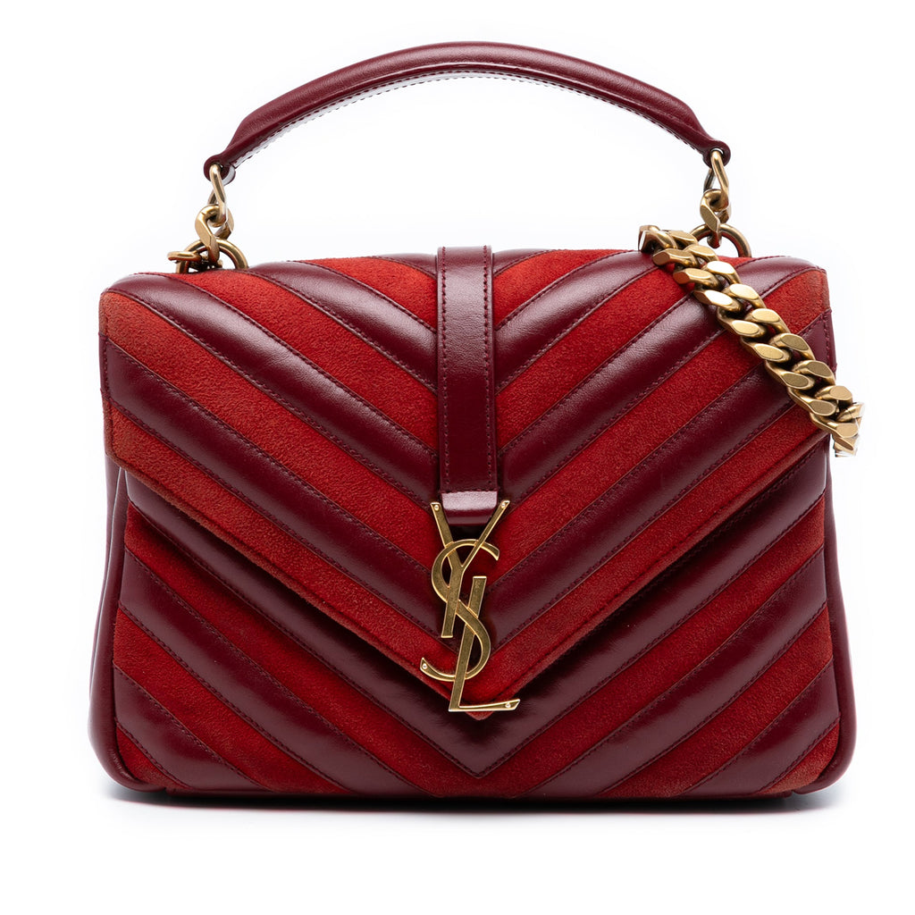 YSL Medium Calfskin and Suede Chevron Monogram College Satchel