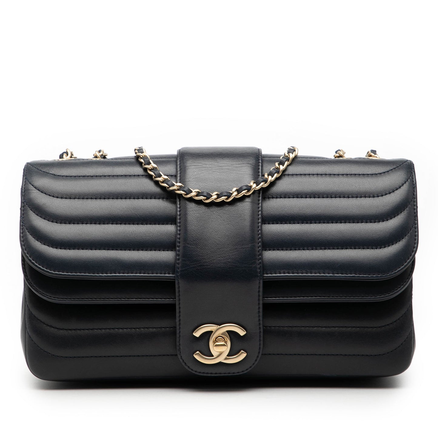Chanel CC Horizontal Quilted Lambskin Double Flap