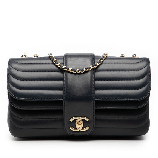 Chanel CC Horizontal Quilted Lambskin Double Flap