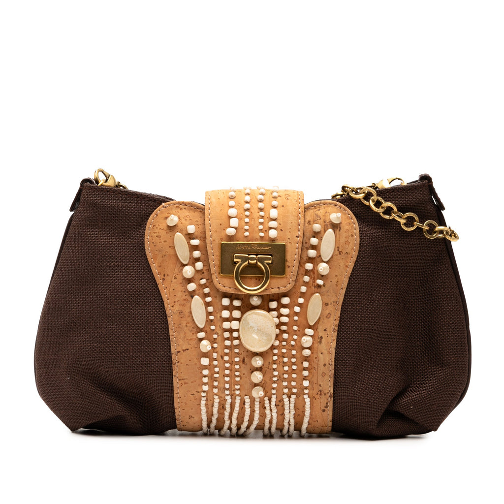 Ferragamo Studded Canvas Gancini Clutch on Chain