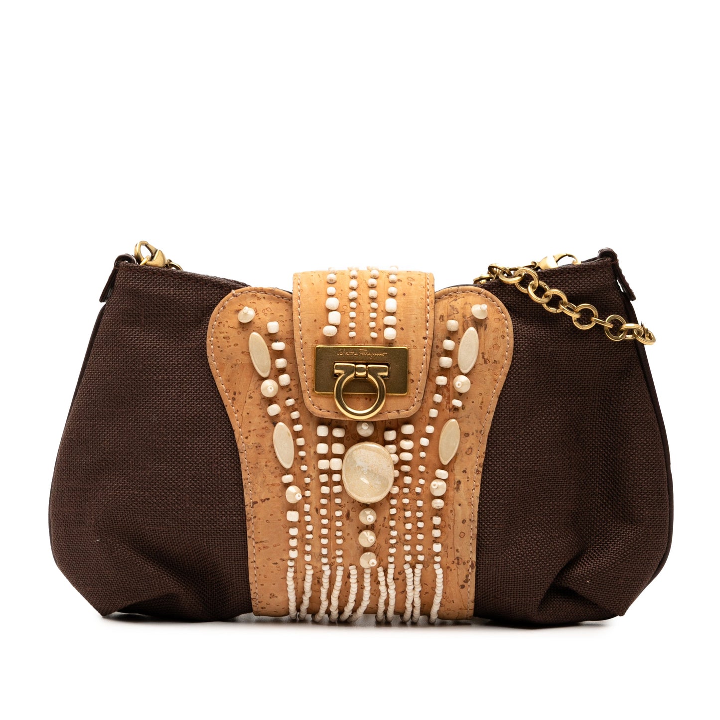 Ferragamo Studded Canvas Gancini Clutch on Chain