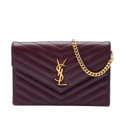 Saint Laurent Grain De Poudre Matelasse Chevron Monogram Chain Wallet
