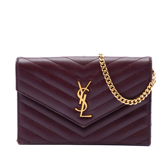 Saint Laurent Grain De Poudre Matelasse Chevron Monogram Chain Wallet