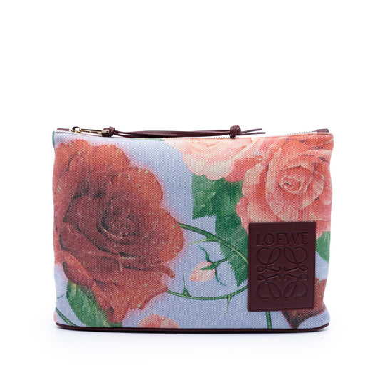 Loewe Paulas Ibiza Canvas Rose Print Clutch