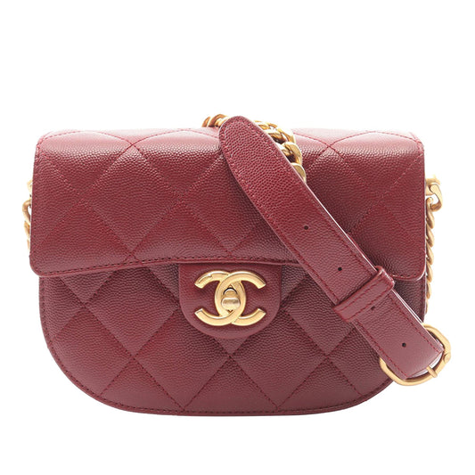 Chanel CC Quilted Caviar Round Moon Messenger Flap