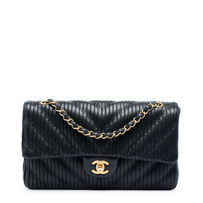Chanel Medium Classic Chevron Calfskin Pleated Double Flap