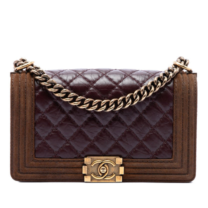 Chanel Old Medium Nubuck Trimmed Quilted Aged Calfskin Boy Flap