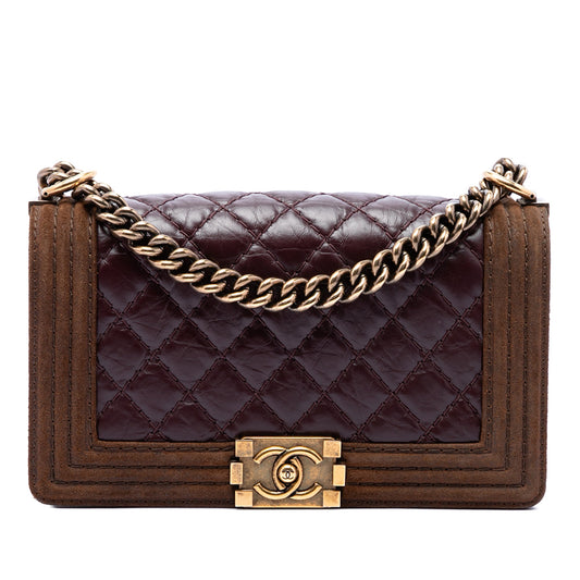 Chanel Old Medium Nubuck Trimmed Quilted Aged Calfskin Boy Flap