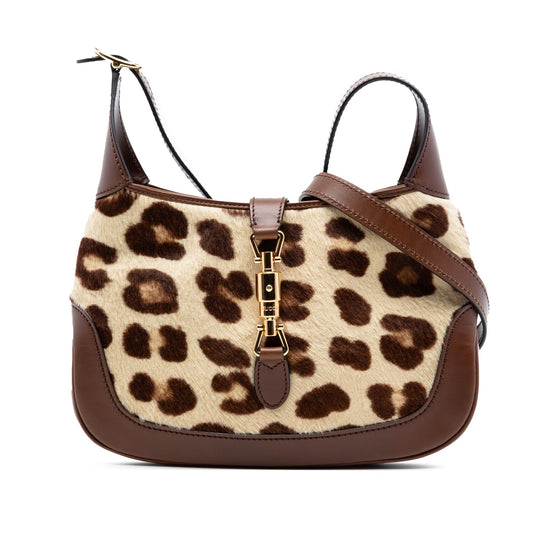 Gucci HA HA HA Small Pony Hair and Leather Leopard Print Jackie 1961 Crossbody